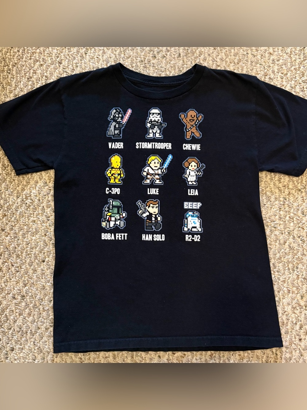 Boys Black Star Wars Pixel Star Heroes Graphic Tee-shirt, Size L